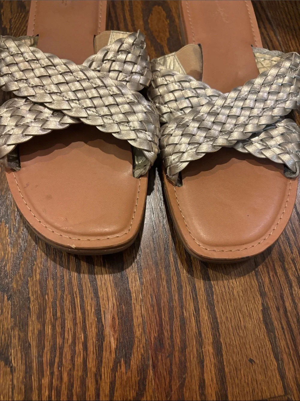 Universal Thread Metallic Woven Crisscross Slide Sandals - Gold